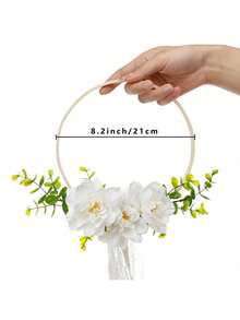 Boho Bridal Hoop Bouquet With Lace Tassel, Artificial Rose & Eucalyptus Handheld Flower Wreath For Wedding, Bridesmaid, Photo Prop - Multicolor - View 12