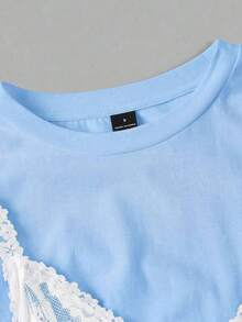 MOD Vestido mini de 2 en 1 de encaje negro y blanco de moda - Azul - Ver 5