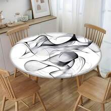 1pc Ink Wash Style Curved Doodle Pattern Elastic Tablecloth, Machine Washable, Round Dining Table / Art Studio / Luxury Homestay Table Cover - Durable Polyester Material, Standard Size Fit, Easy To Clean Kitchen Dining, Outdoor Picnic, Garden Party Decoration, Rustic Style Tablecloth, Practical Home Decor Fabric - Multicolor - View 10