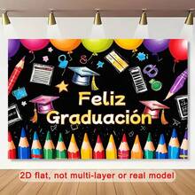 2D Flat Graduation Party Banner - Colorful Background, Featuring Graduates, Balloons, And Colorful Paper, Perfect For Home, Room, And Wall Decoration, And Also An Excellent Prop For Graduation Photos. Available In Various Styles And Sizes. - 5 - View 2