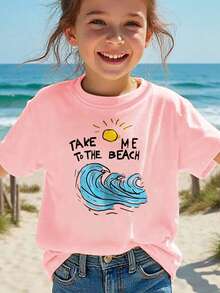 Take Me To The Beach T-Shirt For Girls - 粉色 - 查看 1