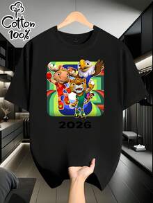 Men's Short-Sleeved T-Shirt, 100% Cotton, Loose And Comfortable, With A "Mascot" Themed Print [Officially Licensed], Suitable For Outdoor Use, With A Loose And Stylish Fit, Full Of Personality, Perfect Gift For Men, Birthday Gift, Holiday Gift, Everyday Wear. - 黑色 - 查看 7