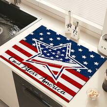 1pc Patriotic Pattern Printed Absorbent Dish Drying Mat, Espresso Machine Countertop Absorbent Mat, Sink Drain Mat, Soft Faucet Absorbent Mat, Sink Cup Mat, Kitchen & Bathroom Accessories - Multicolor - View 4