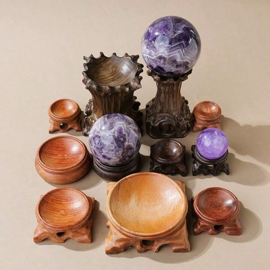 1pc Vintage Wooden Crystal Ball Display Stand - Durable & Fashionable Home Decor Glass Ball Holder - 1PC - View 1