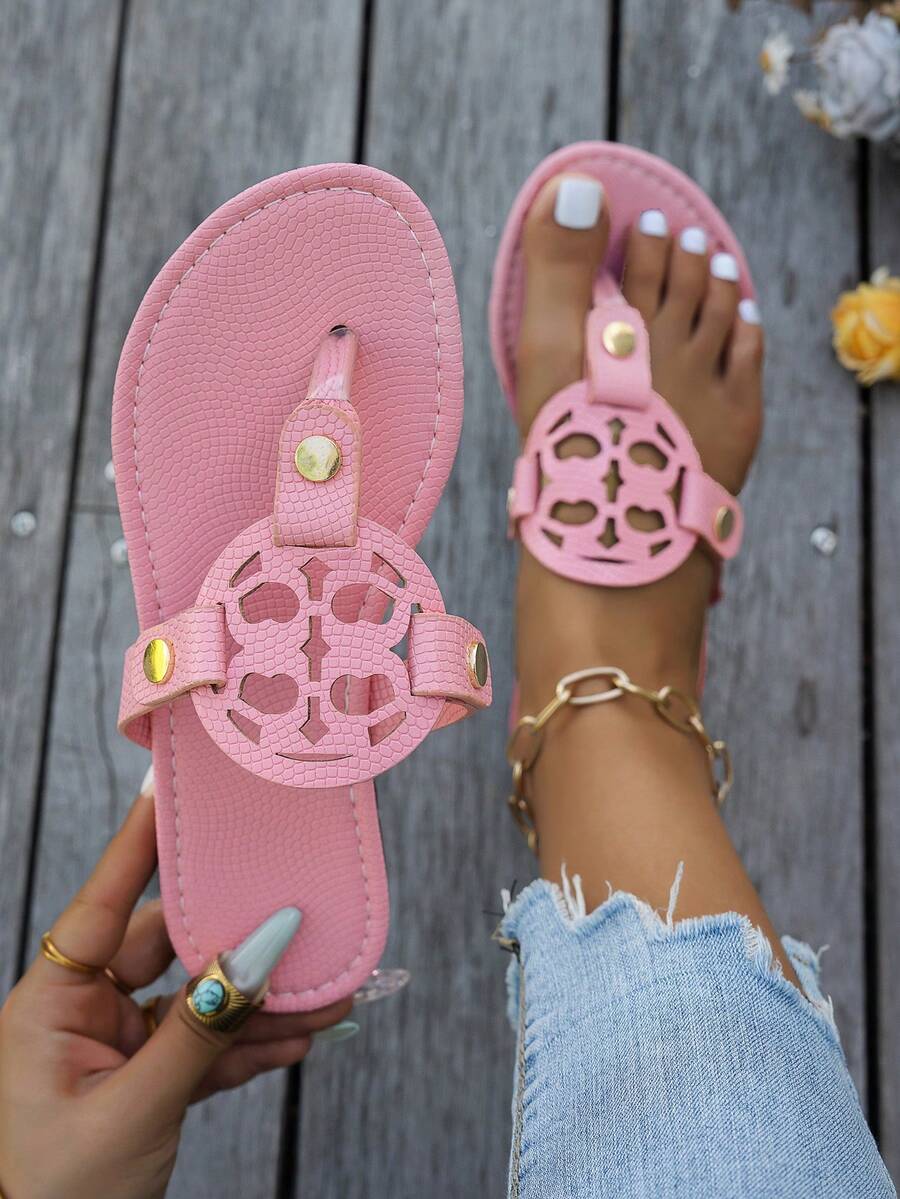2026 New Wide Fit Fringe Trim Woven Flat Slides, Linen-Like Square Toe Sandals, Plus Size Friendly - Pink - View 1