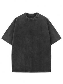 Men's Clothing, Graphic Print T-Shirts, Double-Sided Washed Vintage Style T-Shirt With Mahoraga Print, Urban Gothic Grunge Style - 黑色 - 查看 2