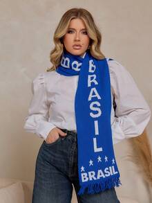 Knitted Scarf, Brazil Fan Style, Unisex, World Cup Knit, New Release - Blue - View 3