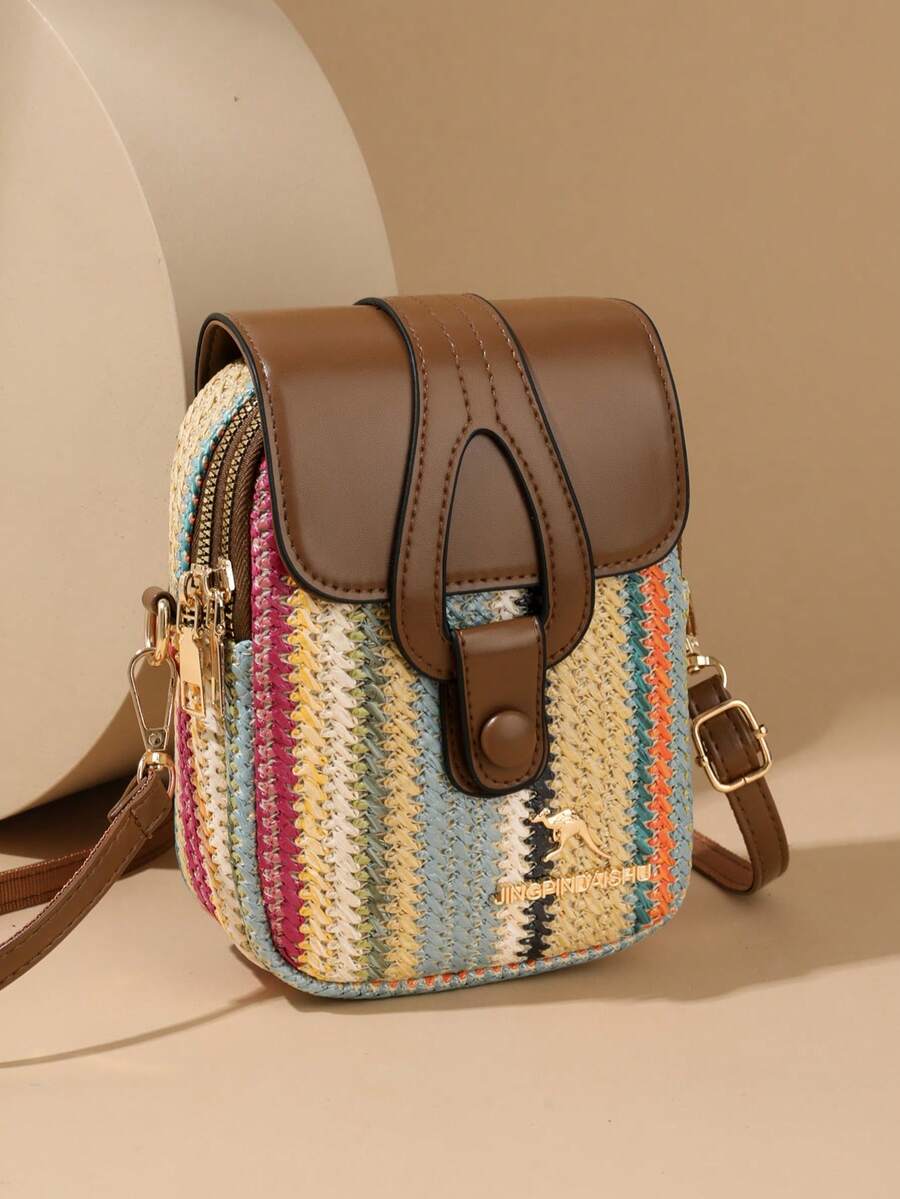 Women's New Fashion Woven Versatile Straw Bag, Large Capacity Crossbody Bag With Detachable Adjustable Shoulder Strap - Brown - View 1