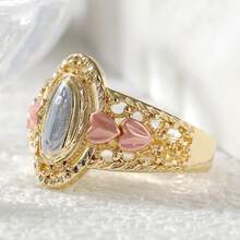 Vintage Embossed Heart-Shaped Ring For Women, Hollow Carved With Pink Enamel, Featuring Soft Artistic Style And Personalized Accessory For Daily Commute - Gold - View 5