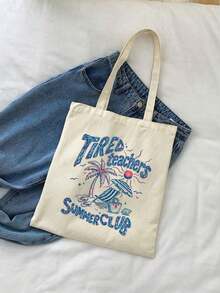 Free Shipping, Local Delivery In Mexico, Delivery In 4 Days. 1 Reusable Blue Bow-Shaped Handbag, Large-Capacity Foldable Casual Shopping Bag, Minimalist Bohemian Style Tote Bag Suitable For Work, Travel, Shopping, School, For Teens, College Girls, And Office Workers. - 米色 - 查看 1