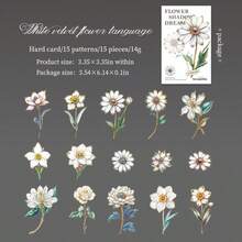 15pcs Cute Floral Long Stem Decorative Stickers, DIY Landscape Diary Background Decoration Material Hard Card Sticker Pack, Adorable Aesthetic Stickers Suitable For Planner And School/Office Supplies School Supplies - Rectangle - View 19