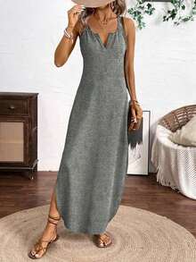 Vestido largo de tirantes de mujer con rayas verticales multicolor - Gris - Ver 12