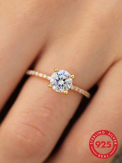 1 chiếc nhẫn Moissanite 1 carat tối giản 4 chấu, quà tặng cặp đôi cho ngày Valentine, Giáng sinh, sinh nhật, nhẫn mặt dây chuyền thanh lịch, quà tặng cho cô ấy
