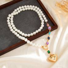Layered Beaded Vintage Heart Necklace Jewelry - Platinum - View 9