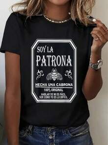 Camiseta para mujer con estampado "Soy la Patrona, Hecha una Cabrona". 100% original. Estampado de abeja. Cita en español. Camiseta informal de manga corta para uso diario. Camiseta gráfica moderna para niñas y mujeres. - Negro - Ver 6