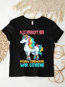 Unicorn T-Shirt With Black Sky-Shaped Mane, Unisex, Suitable For All Seasons, Fun, Loose And Comfortable. - White - View 6