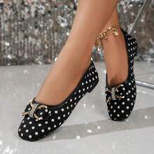 1 Pair Polka Dot Retro Fashion Bow Ballet Shoes, Suitable For Party & All Seasons - Black - View 2