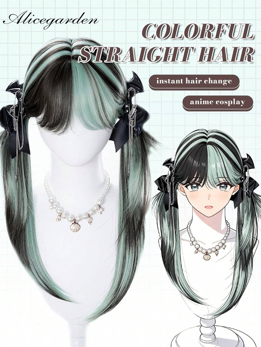 alicegarden 28 Inch Long Synthetic Straight Wig, Multi-Color Natural Style, With Bangs Design, Suitable For Daily Use, Natural And Realistic, Suitable For Women To Wear (Accessories Not Included) - Multicolor - View 1