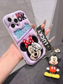 This Disney Mickey Mouse Lanyard Phone Case Is Fully Covered In TPU Material. It's Shockproof, Lightweight, And Compatible With IPhone17/16/11/13/15/15 Plus/15 Pro/15 Pro Max/12/14 Pro Max/11 Pro Max/12 Pro/12 Pro Max/13. This Phone Case Makes A Popular Birthday Gift Or Business Gift; It's Durable, Stain- And Fingerprint Resistant, And Suitable For Both Men And Women. The Set Also Includes A Mickey Mouse Phone Case And A Mickey Mouse Plush Bracelet. It's A Perfect Gift For Friends And Family. This Stylish Phone Case Is Fun, Lightweight, And Durable. IPhone17 Pro Max Phone Case, Minnie Mouse Phone Case. - trắng - Xem 5