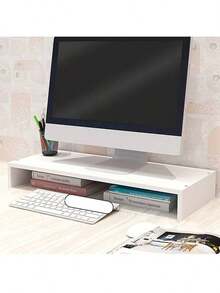 1pc Wooden Monitor Riser Stand, Desktop Computer Screen Holder, Laptop Monitor Stand, Office Desk Storage Shelf, Keyboard Organizer, Space-Saving Desktop Organizer, Suitable For Home Office, Study, Gaming, Workspace PC Laptop Setup - Multicolor - View 2