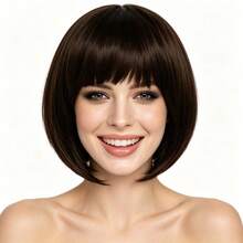 12 Inch Short Bob Wig, Straight Bangs, Heat-Resistant Synthetic Fiber Hair, Suitable For Women's Daily Natural Styling Parties, Summer Music Festivals, Y2K Style Role-Playing Costumes And Accessories, Halloween Gifts - Multicolor - View 18