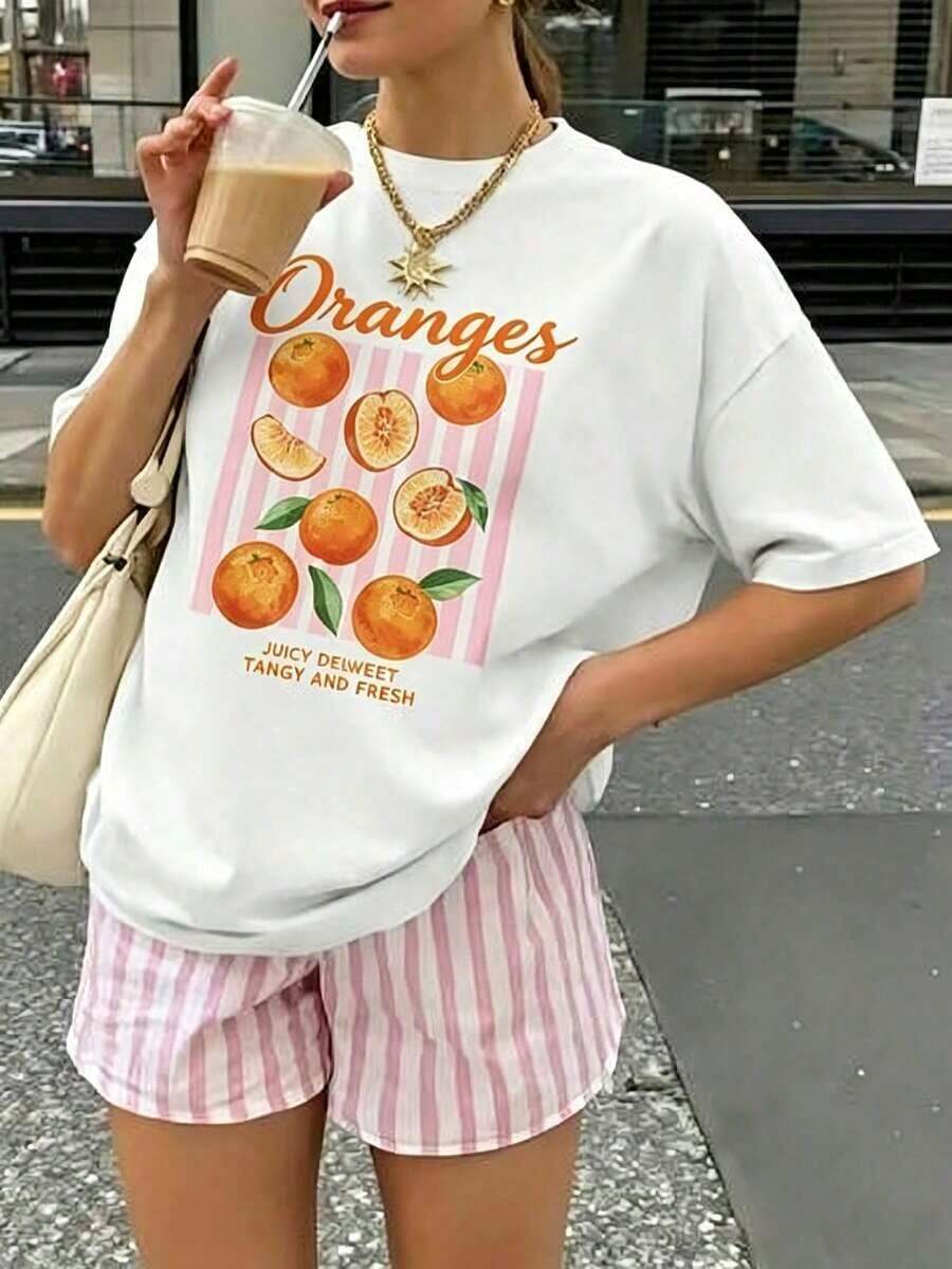 Una camiseta de mujer con cuello redondo y un estampado de arándanos, de manga corta.Ropa de Verano para Mujer, Ropa Deportiva o de Ocio al Aire Libre - Blanco 3 - Ver 1
