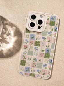 Floral Checkerboard Patchwork Floral Flower Print Pattern Liquid Silicone Mobile Phone Case Full-Body Protection Shockproof Anti-Fall TPU Soft Rubber Case Compatible With IPhone &Compatible With Samsung Galaxy - Multicolor - View 4