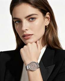Nine West Women's Stainless Steel Strap Watch With Hidden Logo Pattern, Beige Dial, Rose Gold Accents, Quartz Movement - Silver - View 4