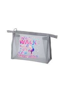 Beach Mesh Perspective Makeup Bag With Colorful Gymnastics Letter Pattern, Colorful Mesh Makeup Storage Bag, Large Capacity Portable Sorting Bag, Breathable Beach Wash Bag, Summer Tropical Style Travel Storage Bag, Multi Functional Wash Bag - Multicolor - View 11