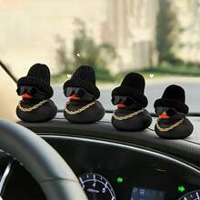 1pc Black Duck Statue With Hat, Glasses And Necklace, Suitable For Car Dashboard, Motorcycle Interior, Holiday Celebration And Gift, Rubber Duck Decor - A - View 3