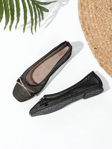 Square Toe Mary Jane Mesh Slip-On Flat Shoes, Sexy Yet Comfortable, Breathable For Summer - Black - View 5