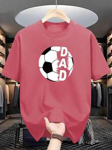 Men's Casual T-Shirt With Football Pattern And Letter Print - Crew Neck, Short Sleeve Summer Shirt, Lightweight Polyester, Perfect For Outdoor Activities And Casual Wear - 桃色 - 查看 6