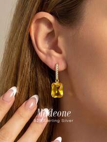 MADEONE 1 Đôi bông tai bạc 925 đính đá Cubic Zirconia, trang sức nữ, kiểu dáng tối giản thời trang, món quà trang sức tinh tế, phù hợp với trang phục hàng ngày và hẹn hò của các cô gái. - Phong cách 6 - Xem 2