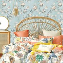 1 Rotolo di carta da parati con motivo floreale su sfondo blu, autoadesiva, rimovibile e resistente, con eleganti foglie di piante in stile francese e bohémien, perfetta per la decorazione della casa, camera da letto, soggiorno, parete TV, mobili, armadi e porte, rotolo singolo di metri, carta da parati con giunzione senza soluzione di continuità, facile da installare - A - Visualizzare 6