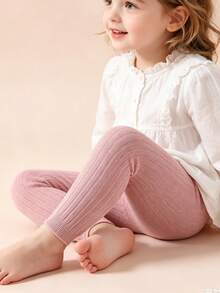 6/5/4pcs Kids' Solid Color Knitted Leggings, Snug Fit, Mosquito-Proof, Suitable For Dancing, With Ribbed Design - Multicolor - View 4