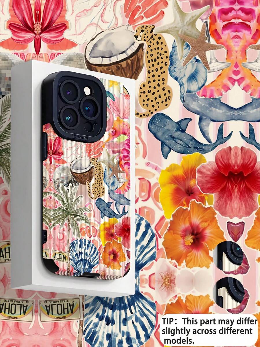 1pc Summer Coconut Tree Pattern Vertical Faux Leather Shockproof Anti-Fingerprint Phone Case, Compatible With Apple And Models