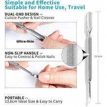 Dual-Ended Cuticle Pusher & Nail Cleaner Tool, Stainless Steel 420, Silver - Silver - View 5