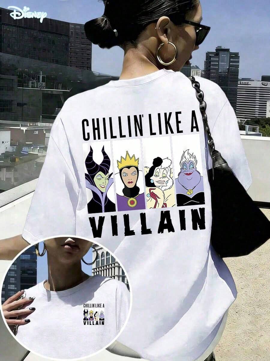Disney Cartoon Retro Character Collection Double-Sided Oversized Ultra Loose 100% Cotton For Women, Suitable For Daily Outings Summer Casual Wear - White - View 1