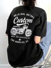 Funny T-Shirts Minimalist Funny T-Shirt Limited Time Offer Limited Time Offer New Release Promotion Women's Japanese Style Short Sleeve T-Shirt, Loose Fit, Crew Neck, Casual, Versatile, With Letter And Motorcycle Print, For Spring/Summer. OQV9 - 黑色 - 查看 11