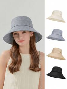 1pc Women's Outdoor Sun Hat, Fashion Versatile Bow Decor Wide Brim Bucket Hat, Flattering - Multicolor - View 7