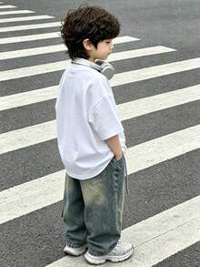 Camiseta informal de manga corta y cuello redondo para niño suave con estampado de anime de doncella, ideal para primavera y verano.Black - Blanco - Ver 2