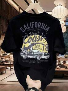 Summery, Loose-Fitting T-Shirt For Men With Short Sleeves, Made Of High-Quality Material With Brand Print. - Hitam - View 7