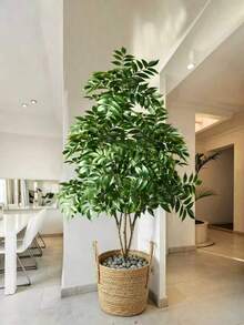 76/140cm Tropical Faux Banyan Tree, Simulated Large Southern Bamboo Branches, Plastic Palm Tree, Plastic Painted Plant; Tall Green Ficus Tree Potted Plant, Suitable For Home Garden Office Decor, Pot Not Included - Green - View 1
