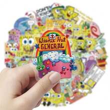 SpongeBob SquarePants 100 PIEZAS Pegatinas de Esponja PET Lindas de Dibujos Animados, Diseño Divertido de Pulpo para Scrapbooking y Decoración de Escritorio - Multicolor - Ver 1