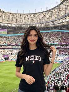 Women's Mexico Football Jersey With Heart Flag - Sporty Style Oversized Green  Y2K Football Motif V Neck Short Sleeve - -3 - 查看 1