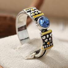 Fashionable Women's Ring - Gold Decor And Blue Zirconia Stone Ring, Perfect Gift - Silver - View 3