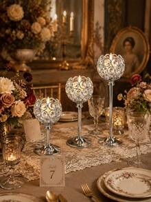 Pack Of 12pcs/3pcs Candle Holders For Pillar Candles,Gold Candle Holders Bulk Wedding Centerpieces Metal Crystal Candlestick Holders Stand For Table Party Church Decor - Gold and Silver - View 5