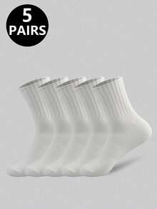 1/5/10/20 paires de chaussettes mi-mollet de couleur unie noire et blanche pour hommes, chaussettes toutes saisons, non compressives, convenant aux sports, à la course, à la fitness - Multicolore - Voir 19