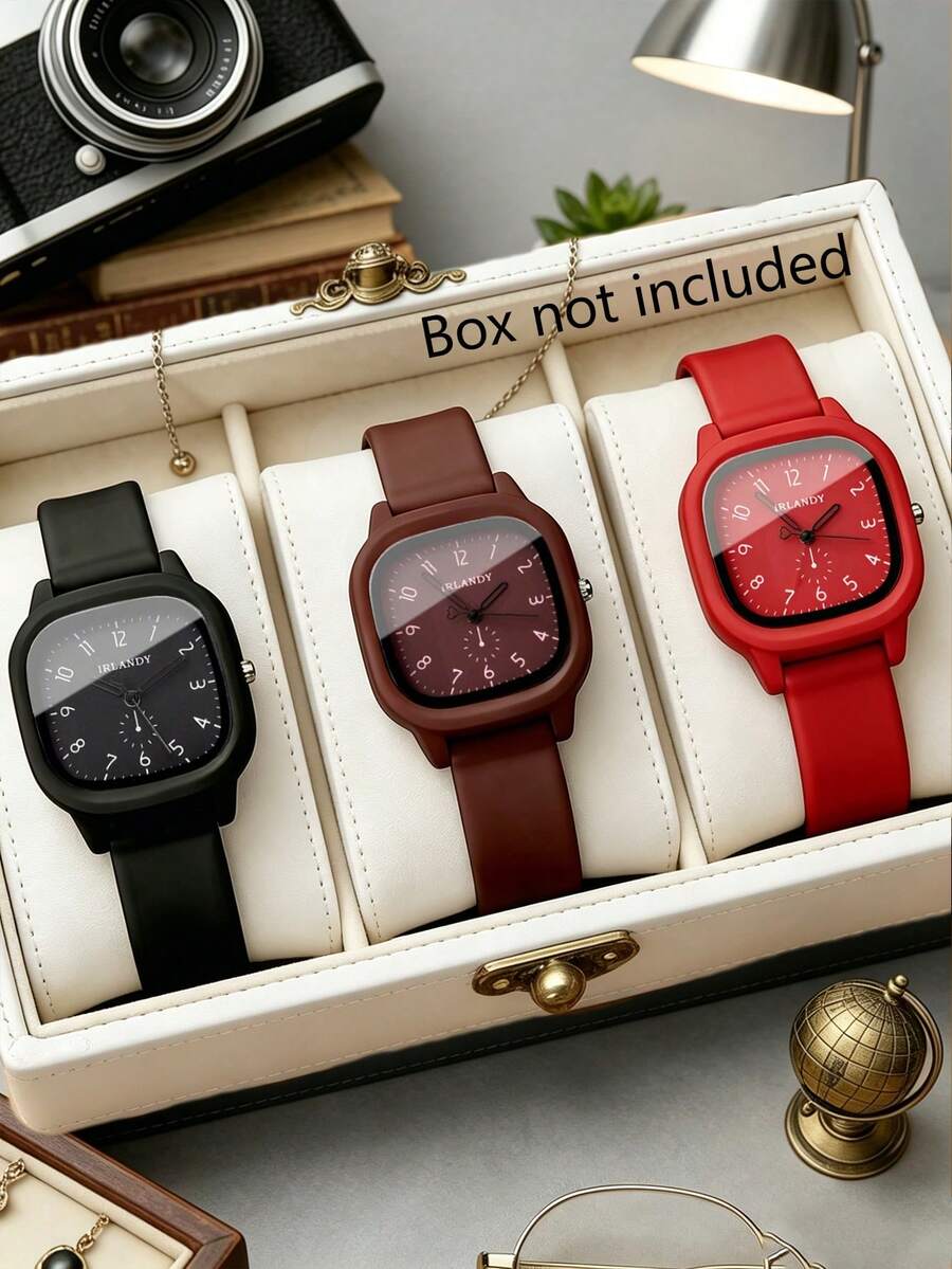 1 Set/1 Piece Women's Three-Color Square Dial Silicone Quartz Watch Set - Versatile Casual Accessory & Birthday Gift - Multicolor - View 1