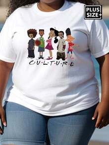 Women's Plus-Size T-Shirt 2026 With Digital Cartoon Print, White, Summer, Loose And Comfortable - White - View 2